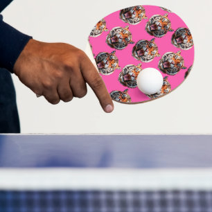Raquete De Ping Pong Desenho de padrão de cabeça de tigre rosa