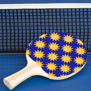 Raquete De Ping Pong Desenho de padrão de sol brilhante em azul