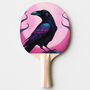 Raquete De Ping Pong Desenho de um corvo sobre fundo rosa-néon
