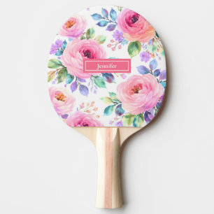 Raquete De Ping Pong Desenho do Nome Personalizado Floral Boho Nascer d