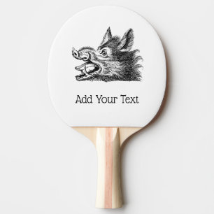 Raquete De Ping Pong Desenho em Preto e Branco de Cabeça de Javali Anti
