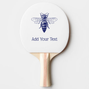 Raquete De Ping Pong Desenho Vintage da Rainha Abelha em Azul