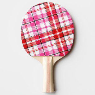Raquete De Ping Pong Desenho Xadrez Escocês Branco Vermelho Rosa