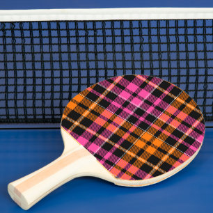 Raquete De Ping Pong Desenho Xadrez Tartan Preto Rosa Laranja