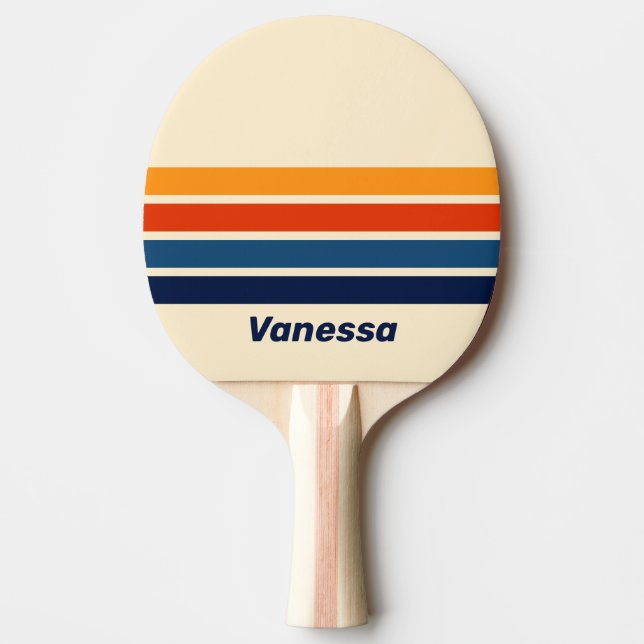 Raquete De Ping Pong Desert Retro Rainbow Across Striping with Name (Frente)