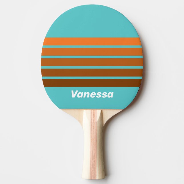 Raquete De Ping Pong Desert Teal Across Striping with Name (Frente)