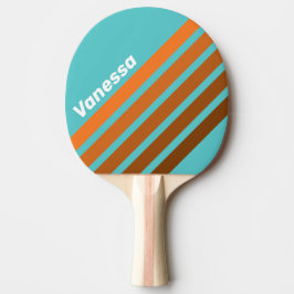 Raquete De Ping Pong Desert Teal Angled Striping with Name