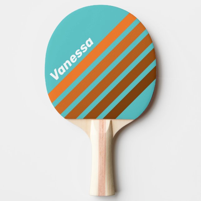 Raquete De Ping Pong Desert Teal Angled Striping with Name (Frente)