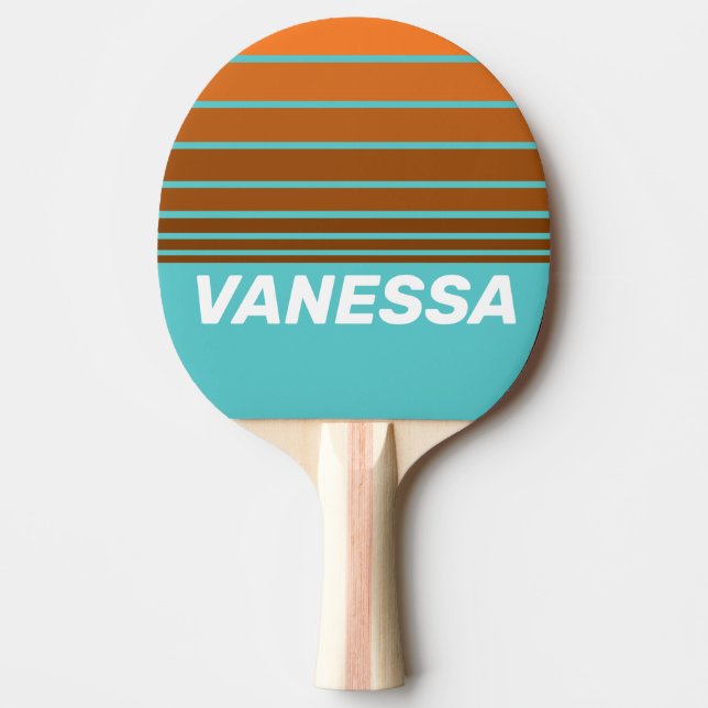 Raquete De Ping Pong Desert Teal Horizon Striping with Name (Frente)