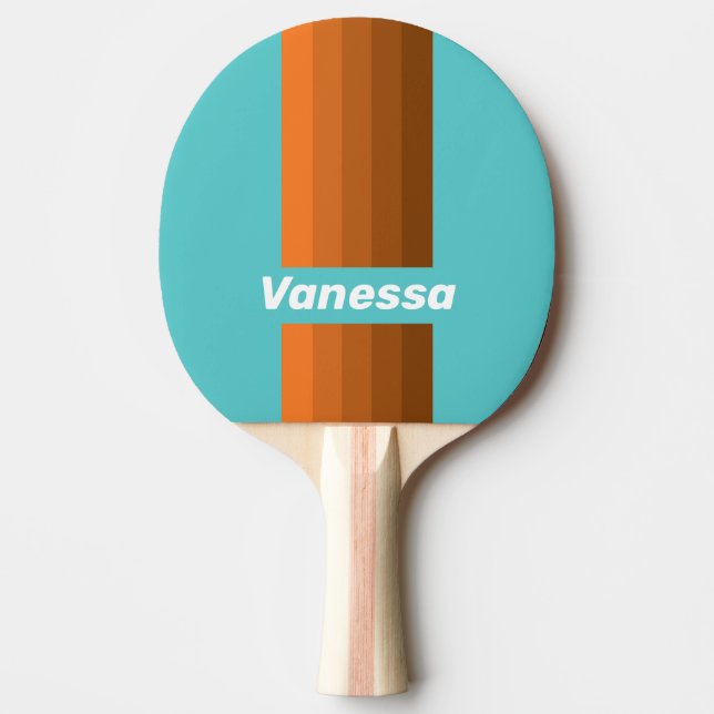 Raquete De Ping Pong Desert Teal Pin Stripes with Name (Frente)