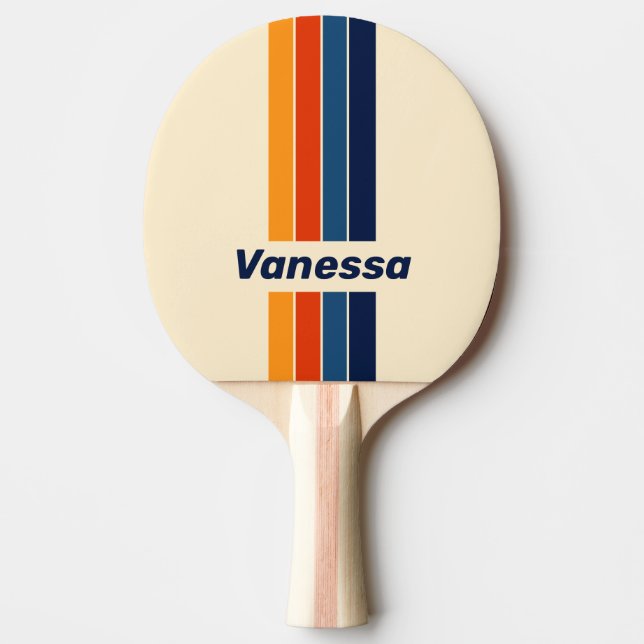 Raquete De Ping Pong Deserto Arco-íris Retro com Faixas e Nome (Frente)