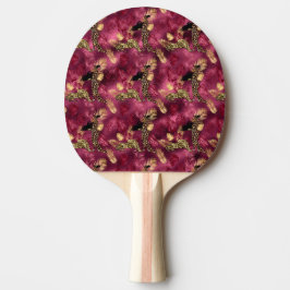 Raquete De Ping Pong Design 10 da Série Burgundy e Dourada Leopard