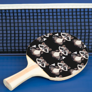 Raquete De Ping Pong Design com padrão de guaxinim preto