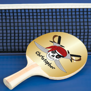 Raquete De Ping Pong Design De Crânio E Espadas