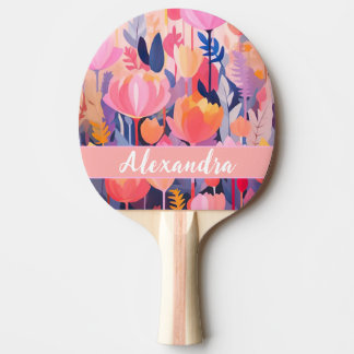 Raquete De Ping Pong design de Flor Colorido com nome individual