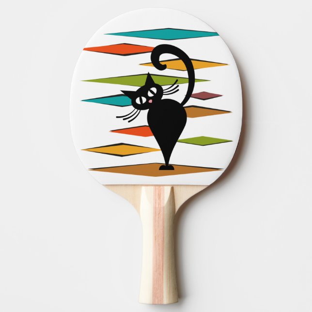 Raquete De Ping Pong design de gato preto meio século (Frente)