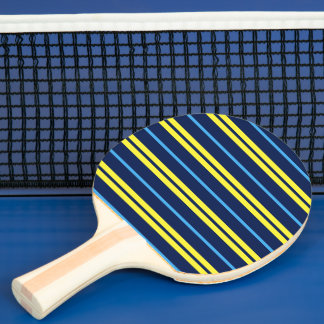 Raquete De Ping Pong Design de Listras Azuis e Amarelas de Largura Vari