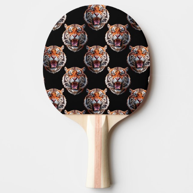 Raquete De Ping Pong Design de Padrão de Cabeça Tiger - Preto (Frente)