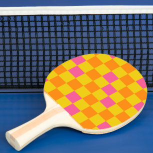 Raquete De Ping Pong Design de padrão xadrez laranja amarelo rosa