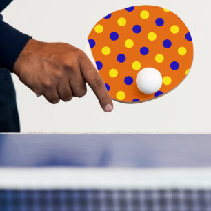Raquete De Ping Pong Design de Pontos Polka Laranja Azul Amarelo