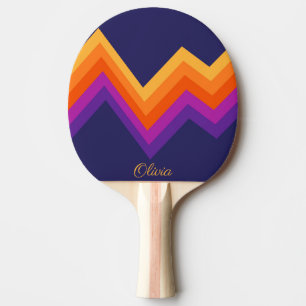 Raquete De Ping Pong Design de roxo, laranja e retro-zigue amarelo