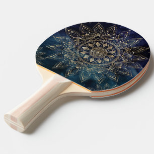 Raquete De Ping Pong Design Elegante Dourado da Galáxia Azul de Mandal