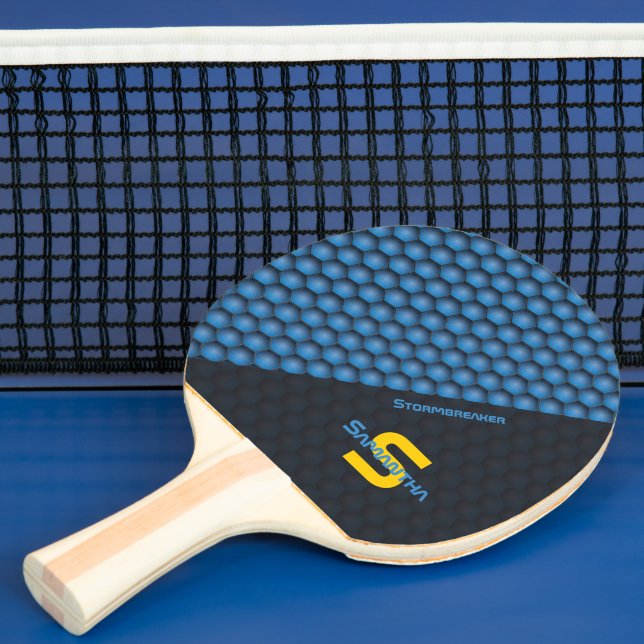 Raquete De Ping Pong Design Geométrico Moderno - Nome Personalizado Azu (Insitu)