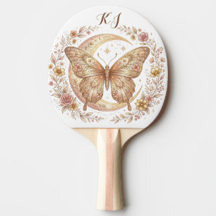 Raquete De Ping Pong Design Personalizado Borboleta Lua Floral Dourado