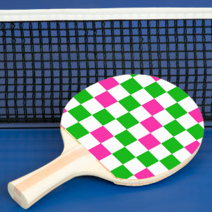 Raquete De Ping Pong Design Xadrez Rosa Branco Verde