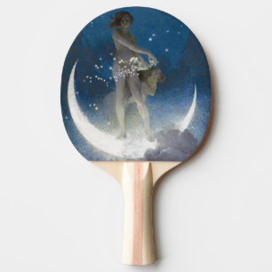 Raquete De Ping Pong Deusa Lua Espalhando Estrelas à Noite
