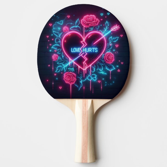 Raquete De Ping Pong Dia de os namorados Ama Machuca Neon Heart (Frente)