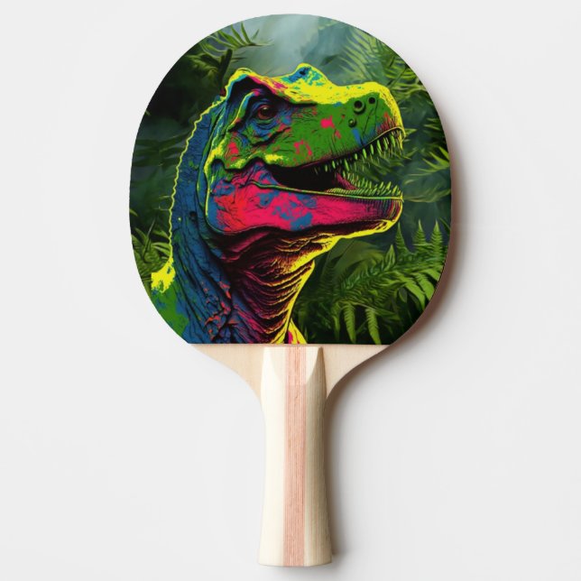Raquete De Ping Pong Dinossauro T Rex Rosa e Selva Crianças Verdes (Frente)