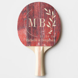 Raquete De Ping Pong Distressed Barn Boards Leaf Wedding Monogram