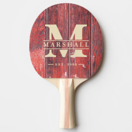 Raquete De Ping Pong Distressed Barn Boards Monogram & Name Overlay