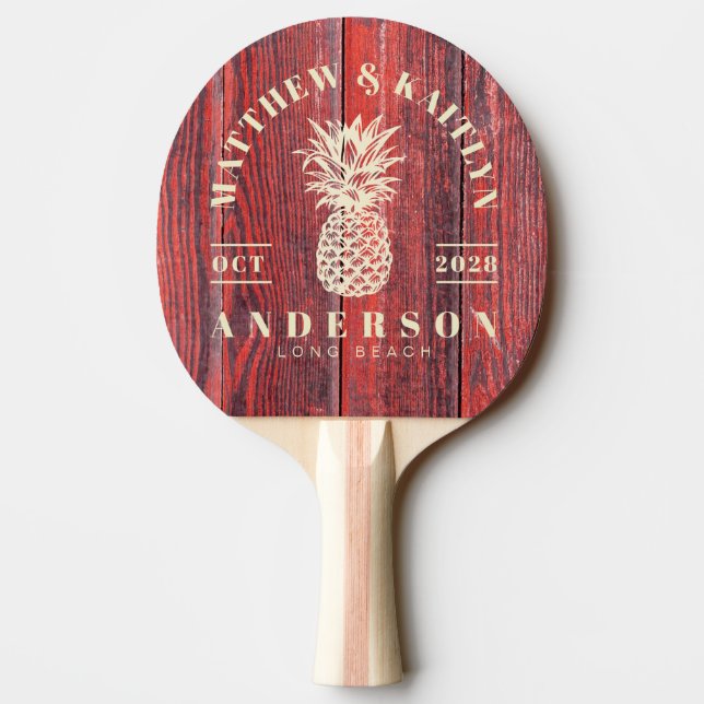 Raquete De Ping Pong Distressed Barn Boards Tropical Pineapple Wedding (Verso)