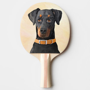 Raquete De Ping Pong Doberman Pinscher Pintura Original Descortada