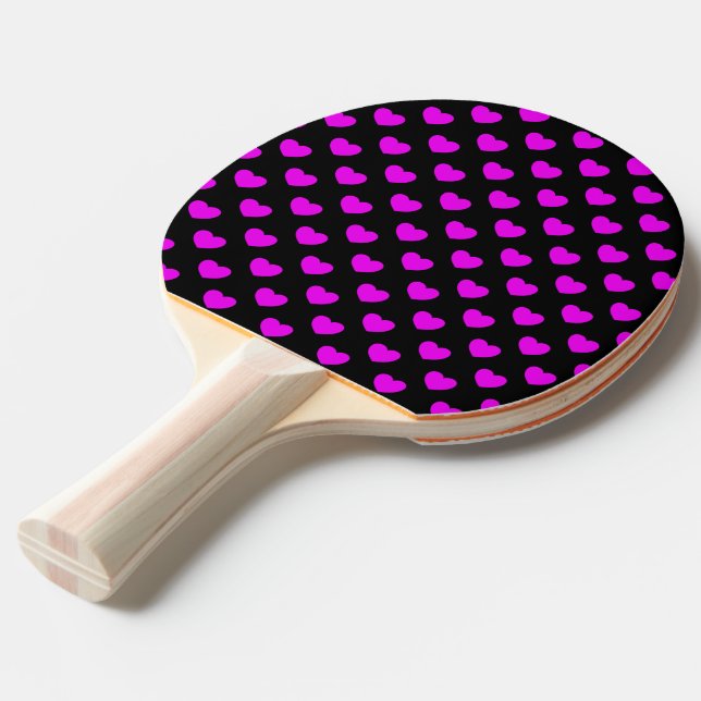 Raquete De Ping Pong Dois Lados Complementares - Corações Preto E Rosa (Verso inclinado)