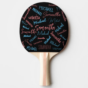 Raquete De Ping Pong Dois nomes casal padrão monograma rosa claro azul