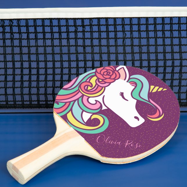 Raquete De Ping Pong Dourada brilho do Unicórnio Mágico Roxo Personaliz (Insitu)