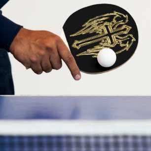 Raquete De Ping Pong Dourada cruz católica com asas