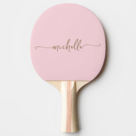 Raquete De Ping Pong Dourado Monograma Nome Assinatura Script Rosa Bege