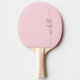 Raquete De Ping Pong Dourado Monograma Nome Assinatura Script Rosa Bege