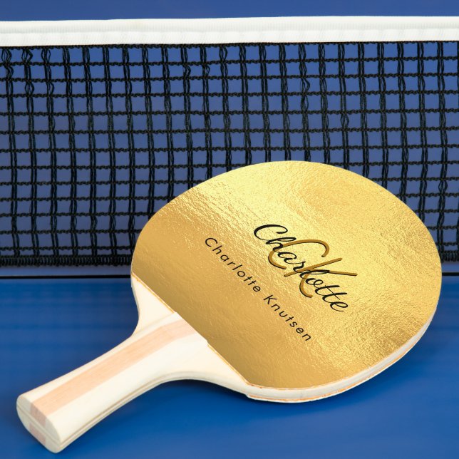 Raquete De Ping Pong Dourado nome monograma glamouroso (Insitu)
