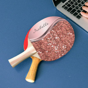 Raquete De Ping Pong Dourado Rosa Brilho Glam Brilho Personalizado Meta