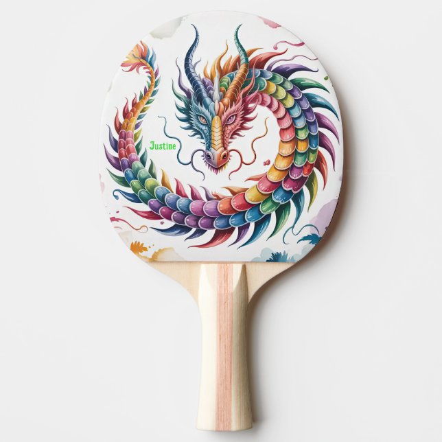 Raquete De Ping Pong Dragão Arco-íris Personalizado (Frente)