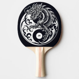 Raquete De Ping Pong Dragão Chinês em Preto e Branco Personalizado