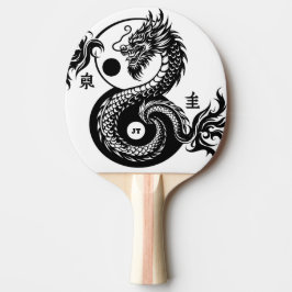 Raquete De Ping Pong Dragão Chinês em Preto e Branco Personalizado