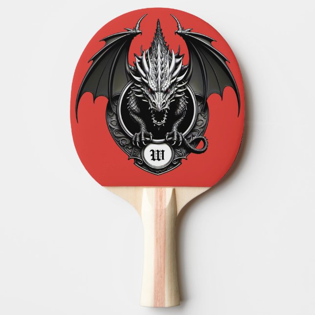 Raquete De Ping Pong Dragão Cinza com Olhos Amarelos  (Frente)