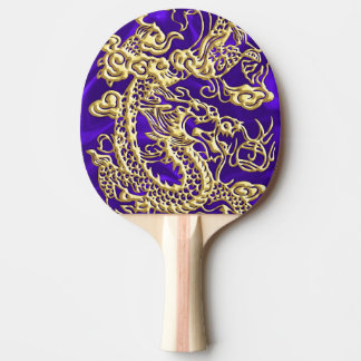 Raquete De Ping Pong Dragão Dourado com relevo no Impressão de Satin Ro