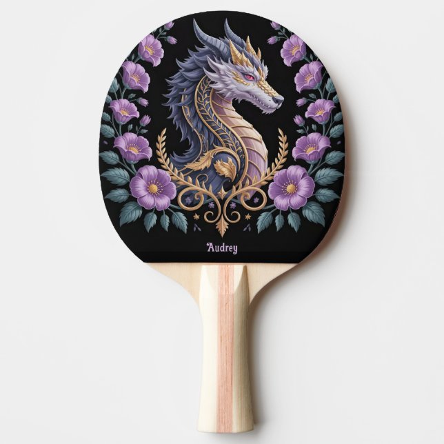 Raquete De Ping Pong Dragão Lilás Ornamentado Personalizado (Frente)